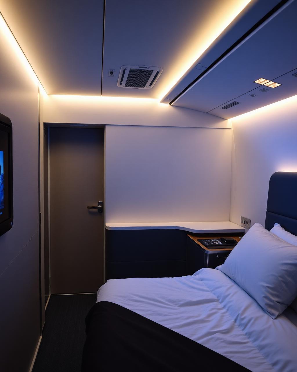 Cabine executiva preparada para voo intercontinental